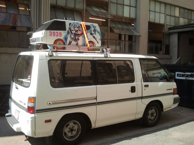 Chibi-Mikuvan on top of 3x scale model of itself.